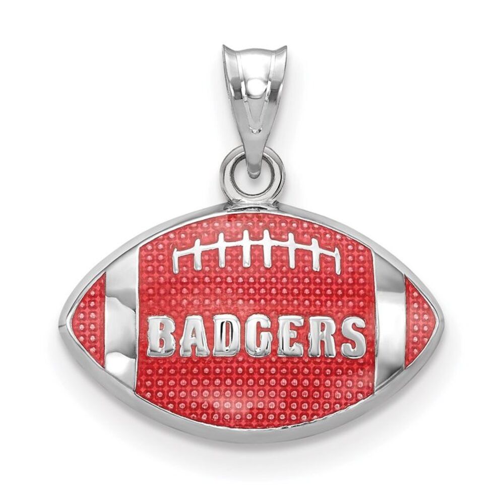 Sterling Silver University of Wisconsin Small Enamel Football Pendant